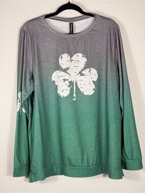 JUST FASHION NOW Ombre Green-Grey Shamrock Long Sleeve Top NWT